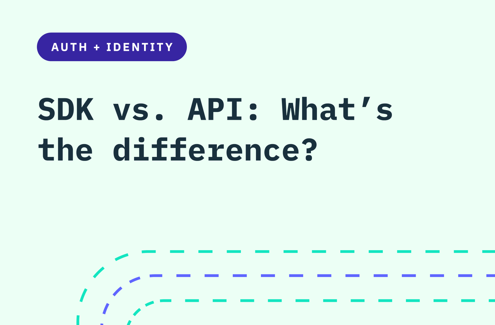 The words "SDK vs. API: What's the difference?" over a mint green background