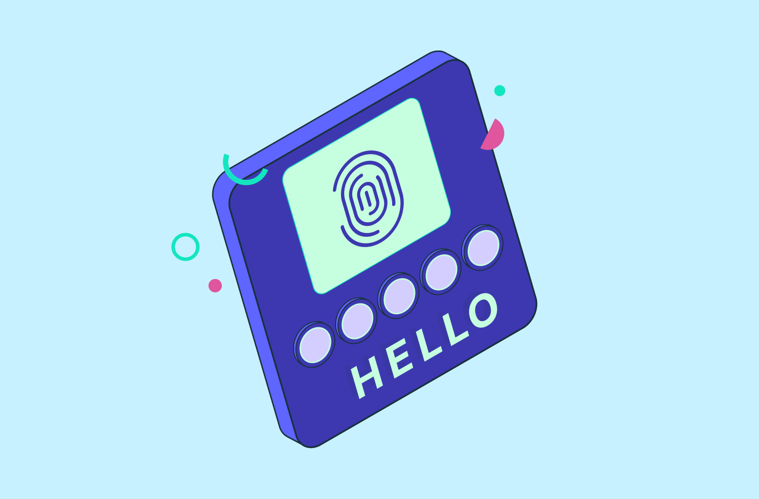 A thumbprint on a welcome screen, symbolizing biometric authentication