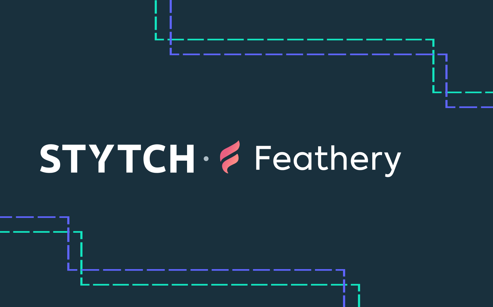 The words "Stytch" and "Feathery" on a dark green background with light green stitched lines in the corners