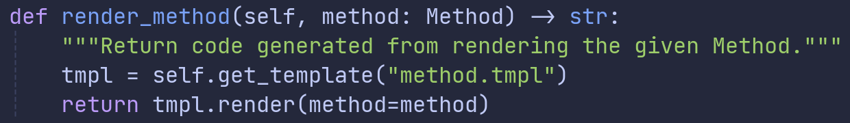 Return code generated from rendering given method