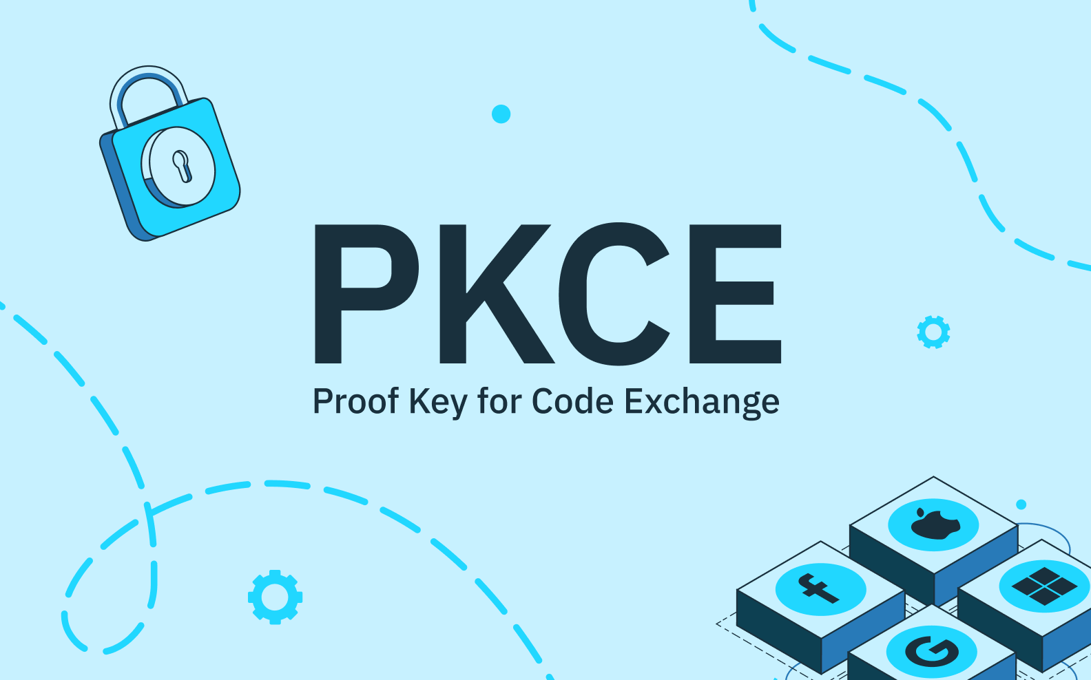 "PKCE: Proof Key for Code Exchange" on a light blue background