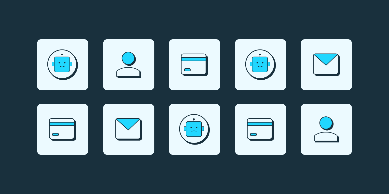 An array of icons representing different types of fraud – phishing, credit card fraud, identity theft, etc.
