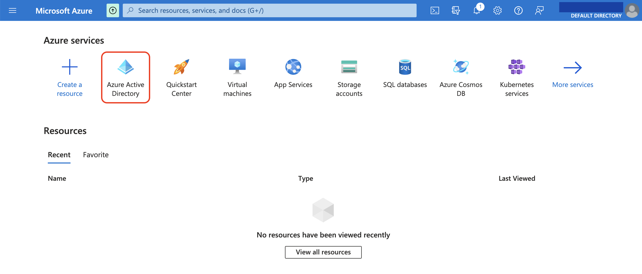 Azure Active Directory button in Azure