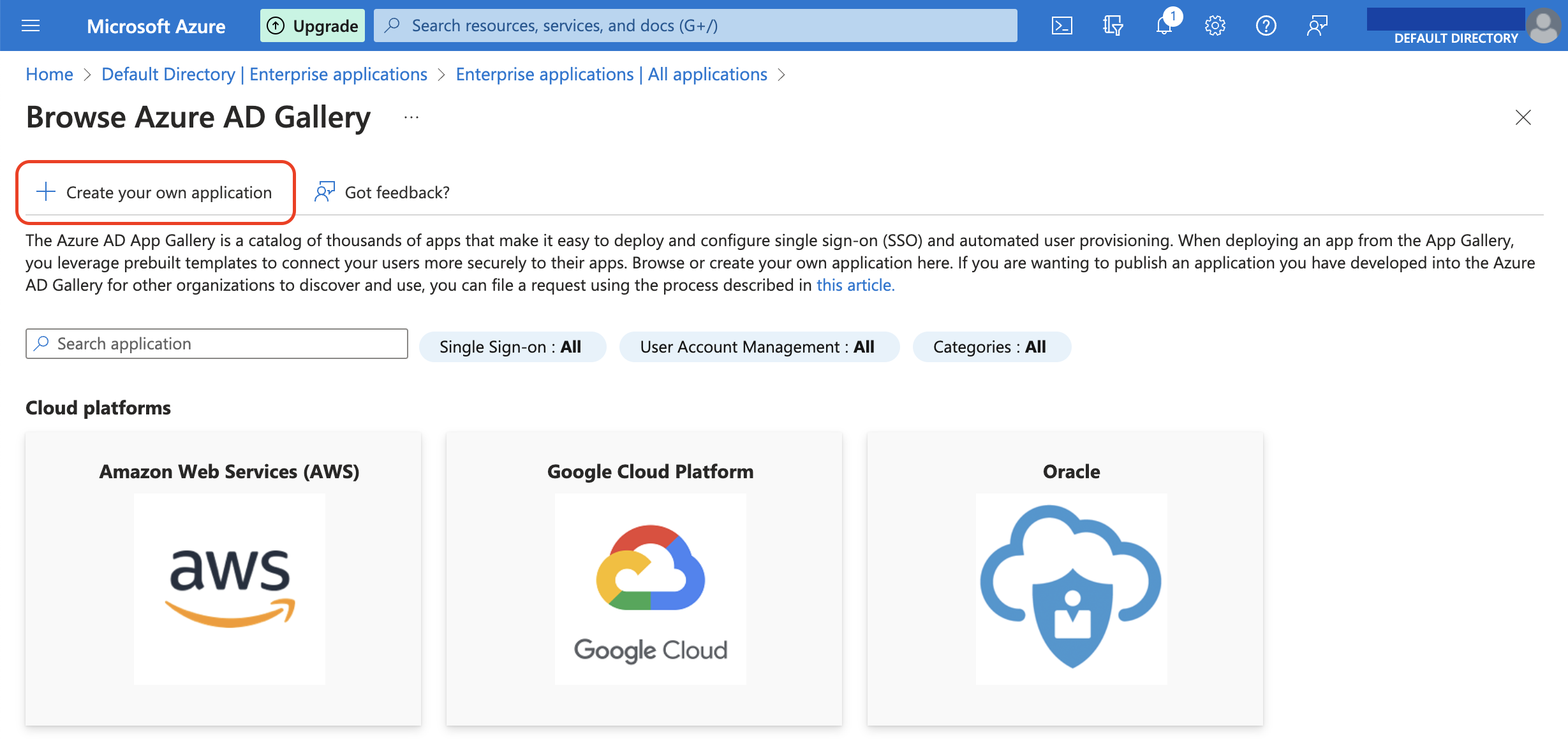 Create your own application button in Azure