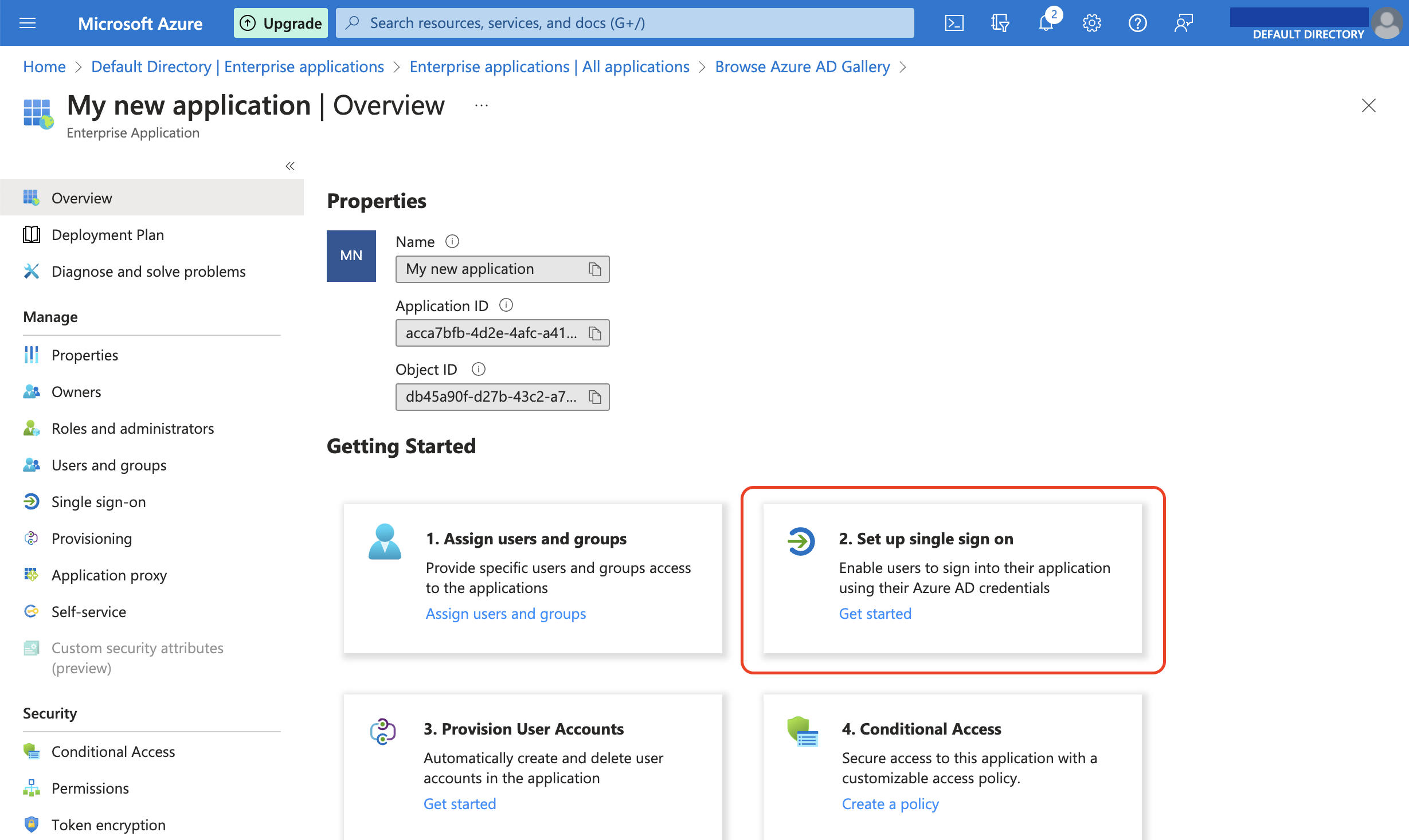 Set up single sign on button in Azure