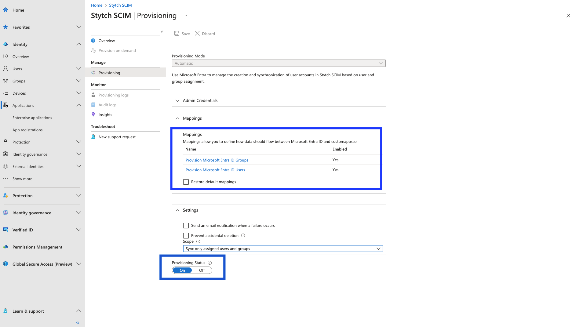 Enable provisioning for Entra SCIM