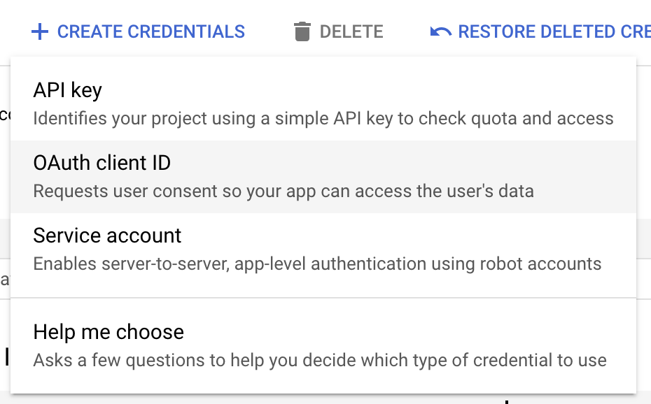 Google Create Credentials