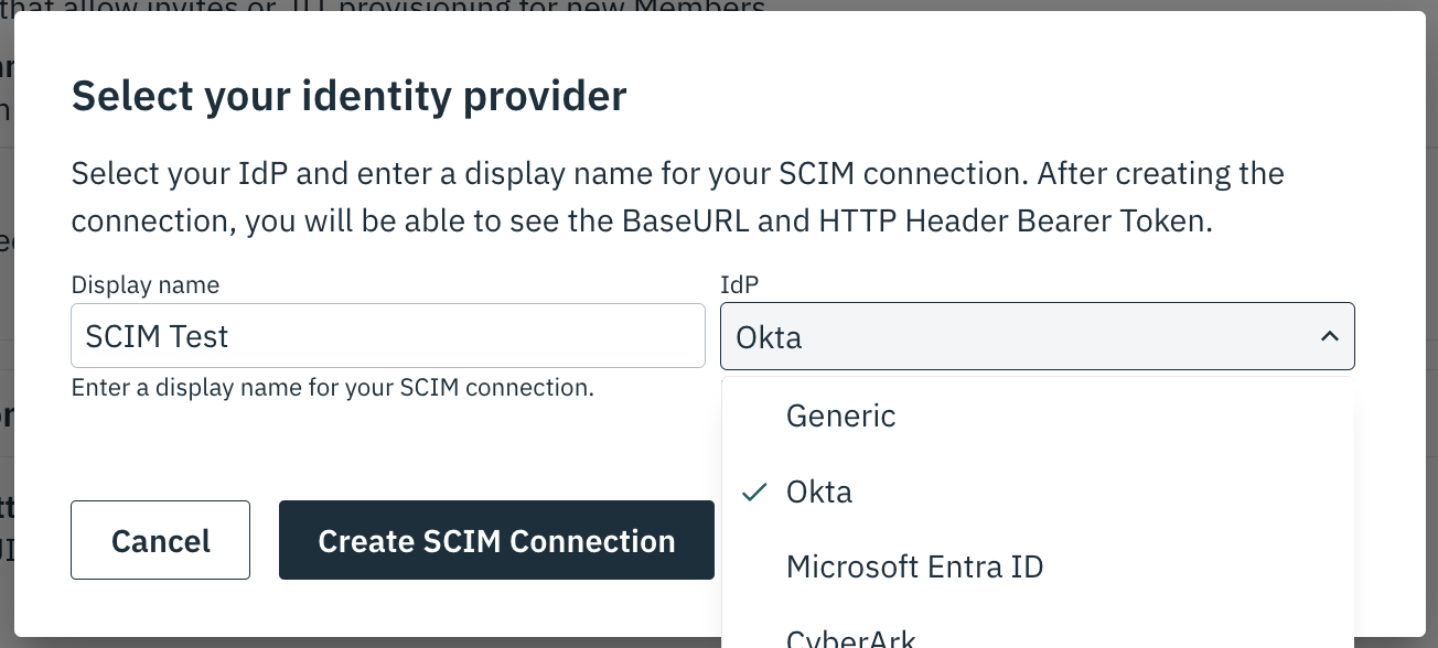 Create SCIM Connection in Stytch Dashboard