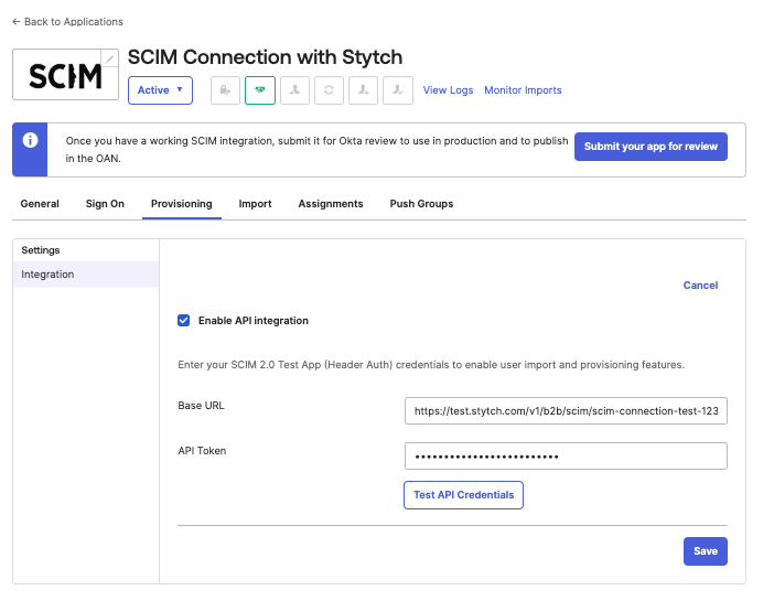 Stand alone SCIM app credentials